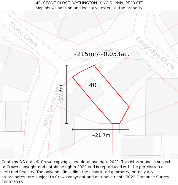 40, STONE CLOSE, WATLINGTON, KING'S LYNN, PE33 0TE: Plot and title map