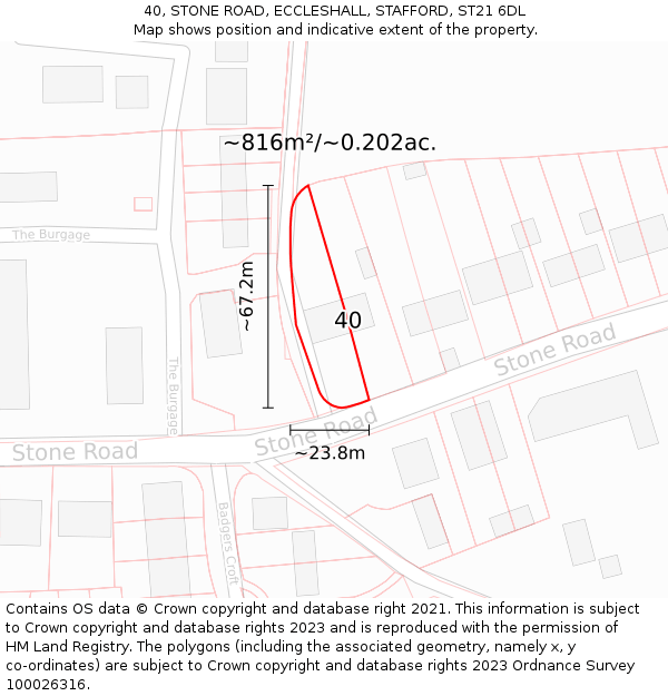 40, STONE ROAD, ECCLESHALL, STAFFORD, ST21 6DL: Plot and title map