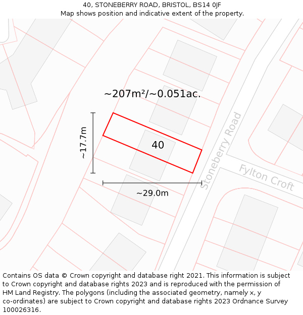 40, STONEBERRY ROAD, BRISTOL, BS14 0JF: Plot and title map