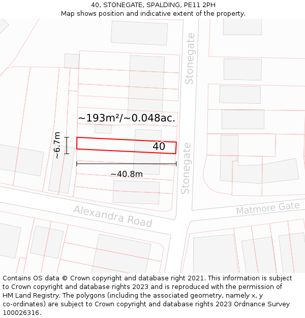 40, STONEGATE, SPALDING, PE11 2PH: Plot and title map