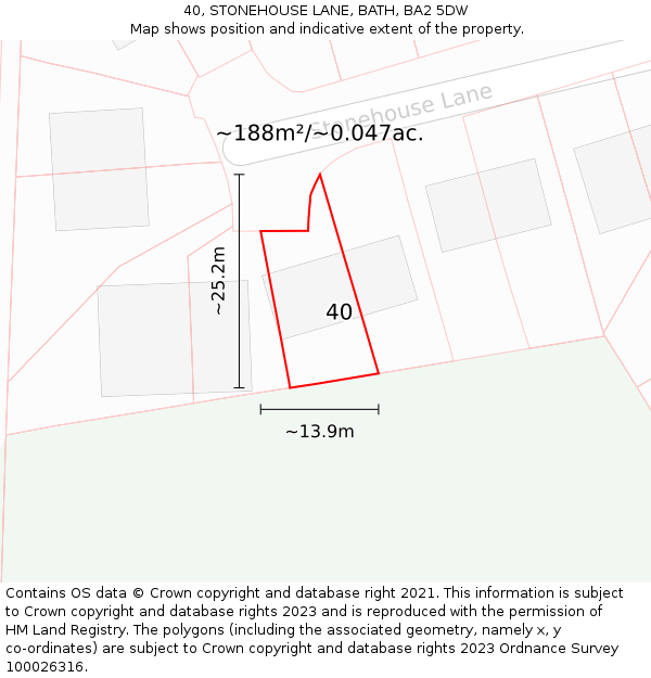 40, STONEHOUSE LANE, BATH, BA2 5DW: Plot and title map