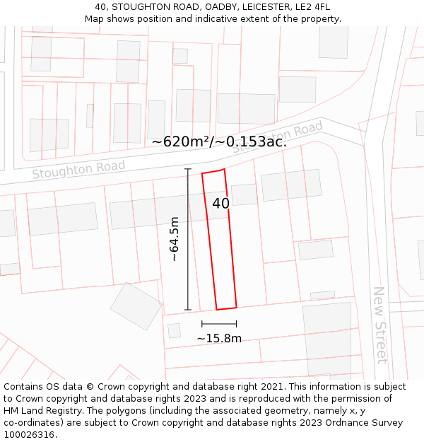 40, STOUGHTON ROAD, OADBY, LEICESTER, LE2 4FL: Plot and title map