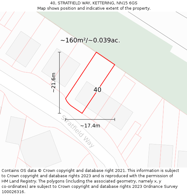 40, STRATFIELD WAY, KETTERING, NN15 6GS: Plot and title map