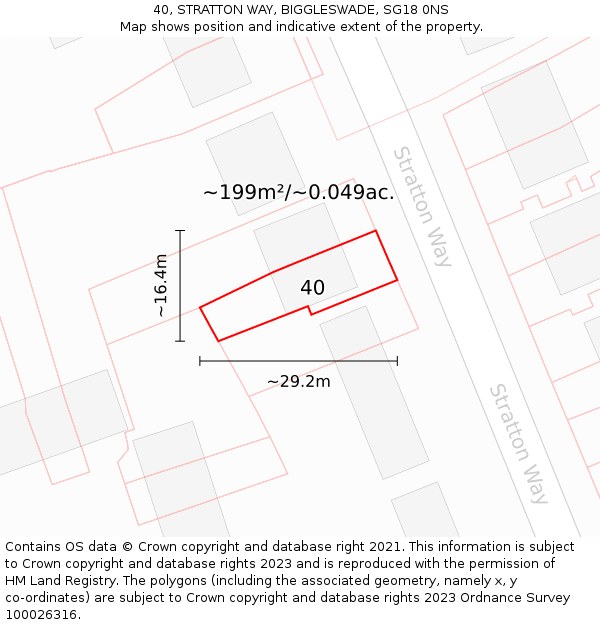 40, STRATTON WAY, BIGGLESWADE, SG18 0NS: Plot and title map