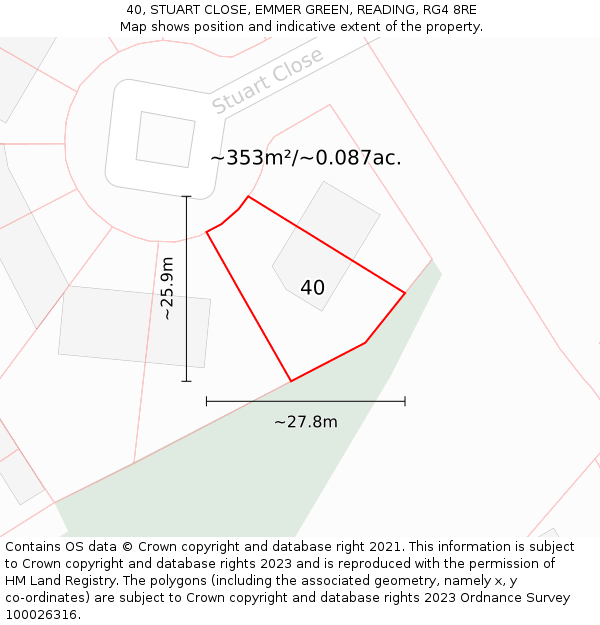 40, STUART CLOSE, EMMER GREEN, READING, RG4 8RE: Plot and title map