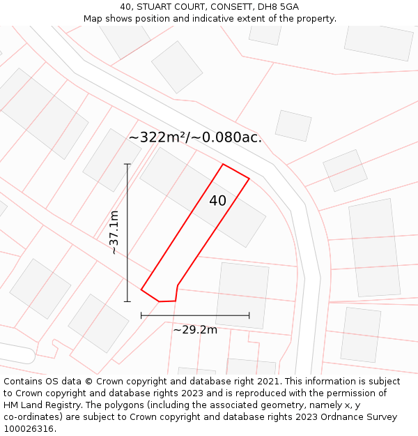 40, STUART COURT, CONSETT, DH8 5GA: Plot and title map
