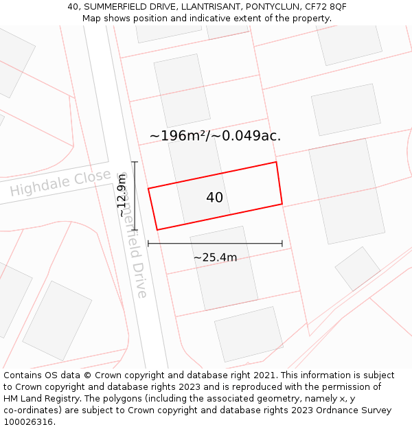 40, SUMMERFIELD DRIVE, LLANTRISANT, PONTYCLUN, CF72 8QF: Plot and title map