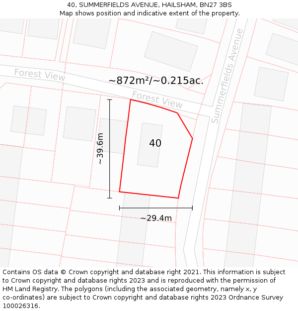 40, SUMMERFIELDS AVENUE, HAILSHAM, BN27 3BS: Plot and title map
