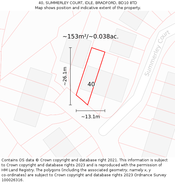 40, SUMMERLEY COURT, IDLE, BRADFORD, BD10 8TD: Plot and title map