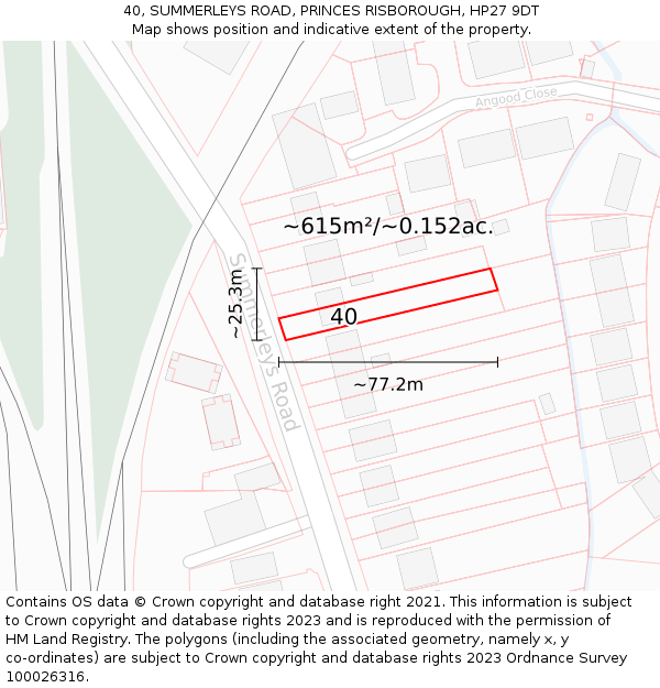 40, SUMMERLEYS ROAD, PRINCES RISBOROUGH, HP27 9DT: Plot and title map