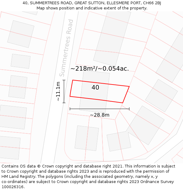 40, SUMMERTREES ROAD, GREAT SUTTON, ELLESMERE PORT, CH66 2BJ: Plot and title map