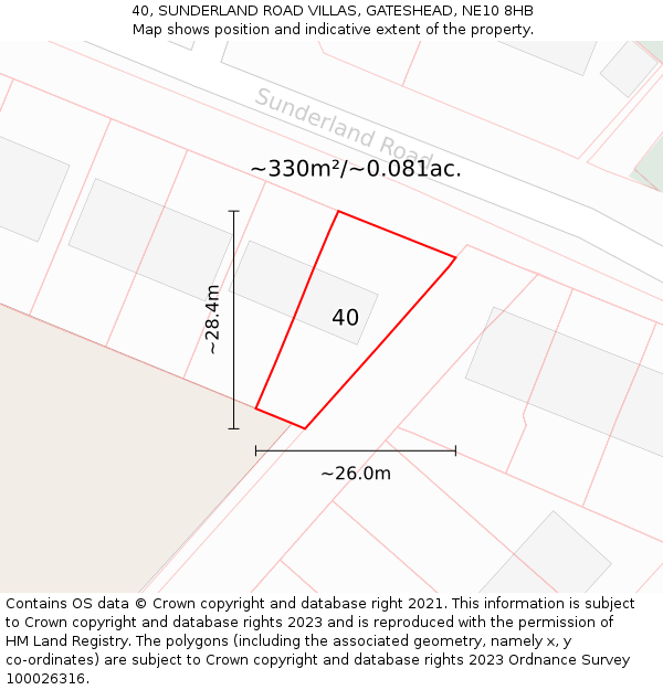 40, SUNDERLAND ROAD VILLAS, GATESHEAD, NE10 8HB: Plot and title map
