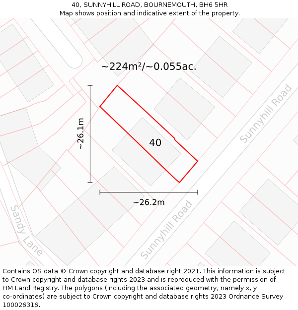 40, SUNNYHILL ROAD, BOURNEMOUTH, BH6 5HR: Plot and title map