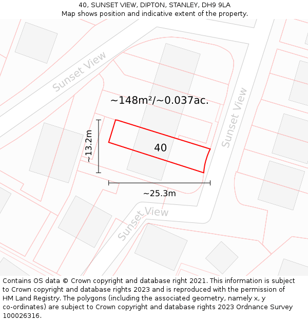 40, SUNSET VIEW, DIPTON, STANLEY, DH9 9LA: Plot and title map