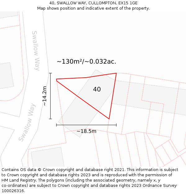 40, SWALLOW WAY, CULLOMPTON, EX15 1GE: Plot and title map