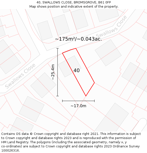 40, SWALLOWS CLOSE, BROMSGROVE, B61 0FP: Plot and title map
