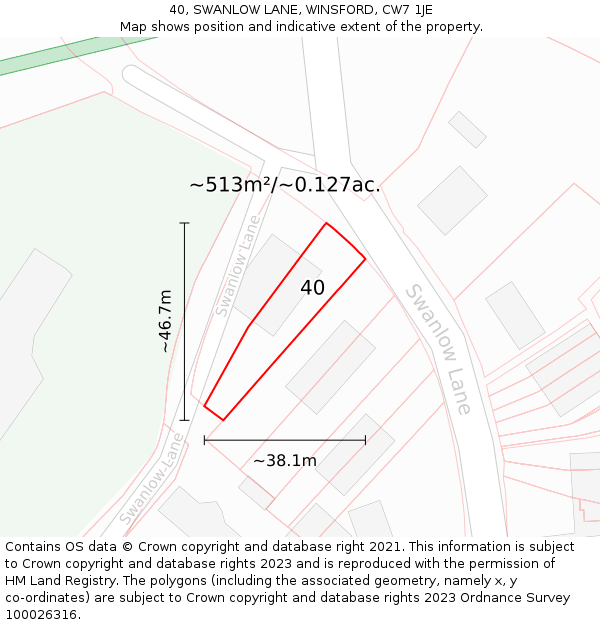 40, SWANLOW LANE, WINSFORD, CW7 1JE: Plot and title map