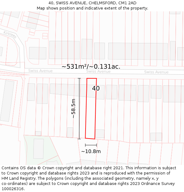 40, SWISS AVENUE, CHELMSFORD, CM1 2AD: Plot and title map