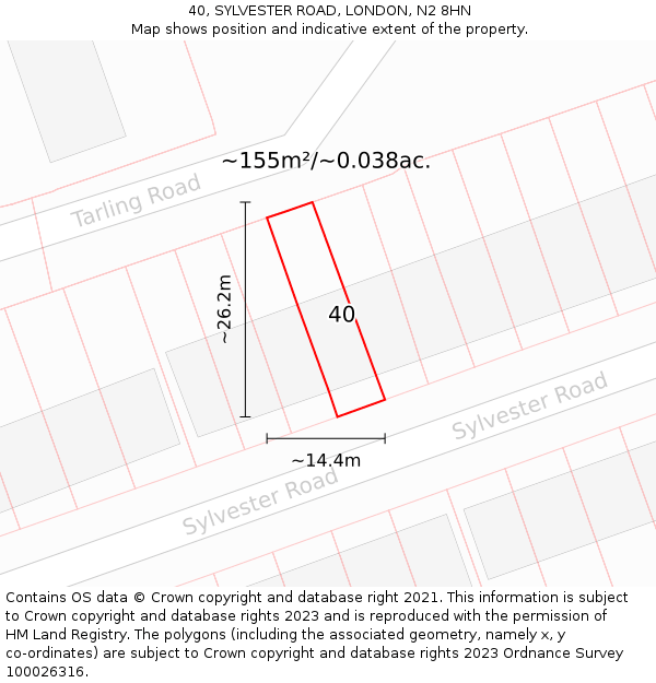 40, SYLVESTER ROAD, LONDON, N2 8HN: Plot and title map