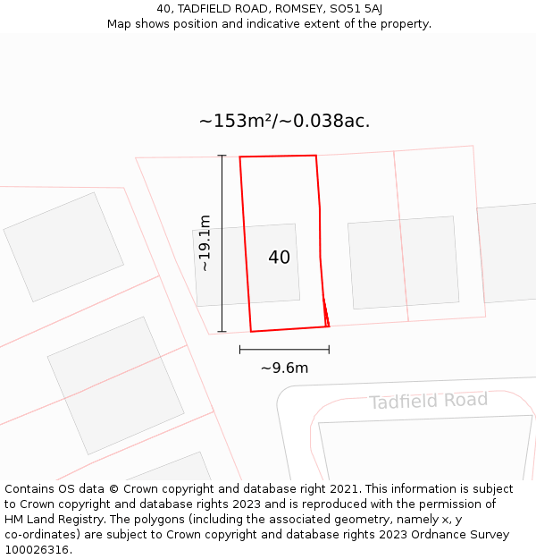 40, TADFIELD ROAD, ROMSEY, SO51 5AJ: Plot and title map