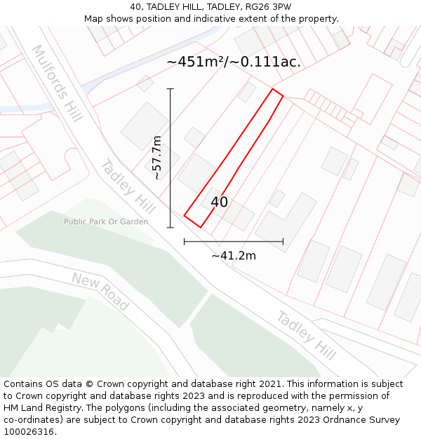 40, TADLEY HILL, TADLEY, RG26 3PW: Plot and title map