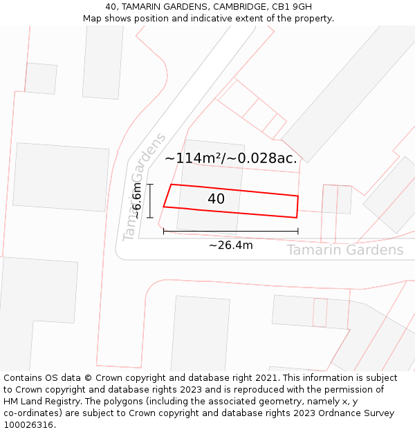 40, TAMARIN GARDENS, CAMBRIDGE, CB1 9GH: Plot and title map