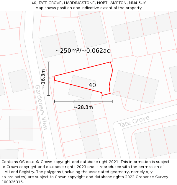40, TATE GROVE, HARDINGSTONE, NORTHAMPTON, NN4 6UY: Plot and title map