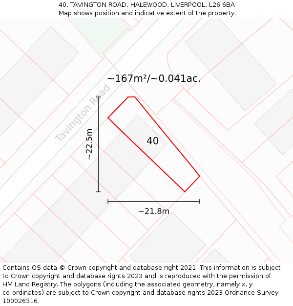 40, TAVINGTON ROAD, HALEWOOD, LIVERPOOL, L26 6BA: Plot and title map