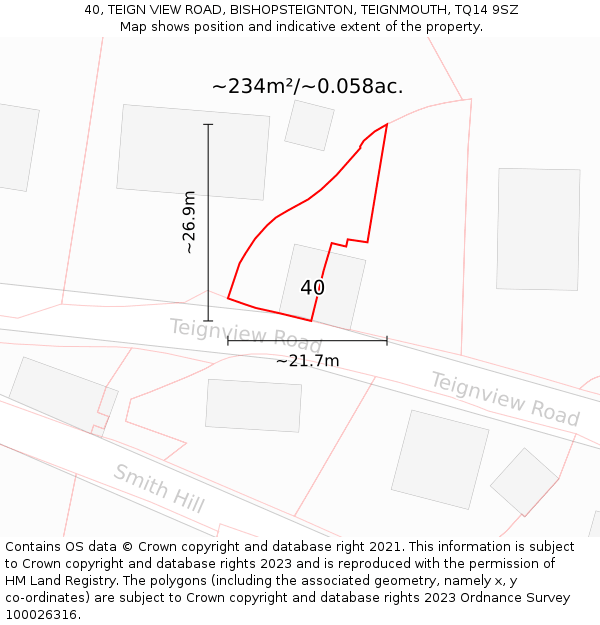 40, TEIGN VIEW ROAD, BISHOPSTEIGNTON, TEIGNMOUTH, TQ14 9SZ: Plot and title map