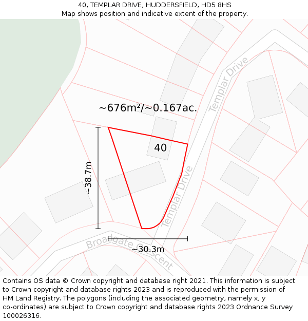 40, TEMPLAR DRIVE, HUDDERSFIELD, HD5 8HS: Plot and title map