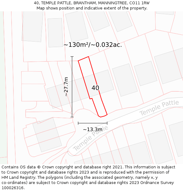 40, TEMPLE PATTLE, BRANTHAM, MANNINGTREE, CO11 1RW: Plot and title map