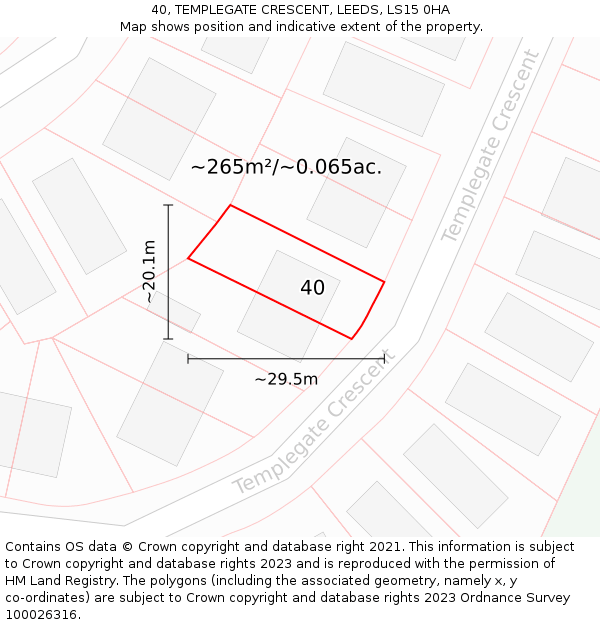 40, TEMPLEGATE CRESCENT, LEEDS, LS15 0HA: Plot and title map