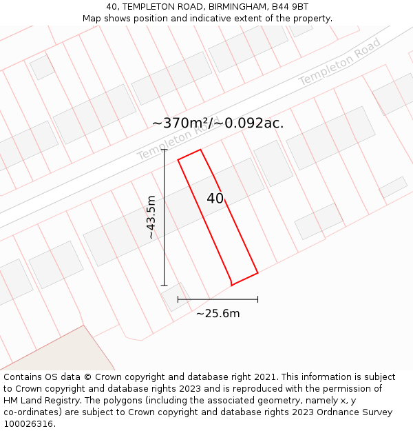 40, TEMPLETON ROAD, BIRMINGHAM, B44 9BT: Plot and title map