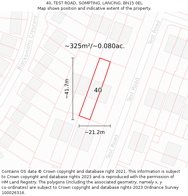 40, TEST ROAD, SOMPTING, LANCING, BN15 0EL: Plot and title map