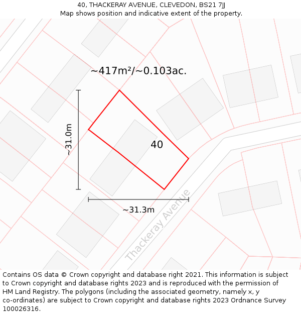 40, THACKERAY AVENUE, CLEVEDON, BS21 7JJ: Plot and title map