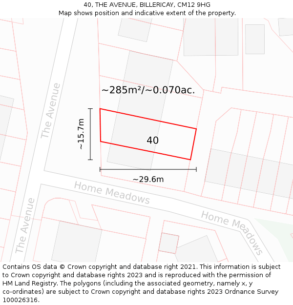 40, THE AVENUE, BILLERICAY, CM12 9HG: Plot and title map