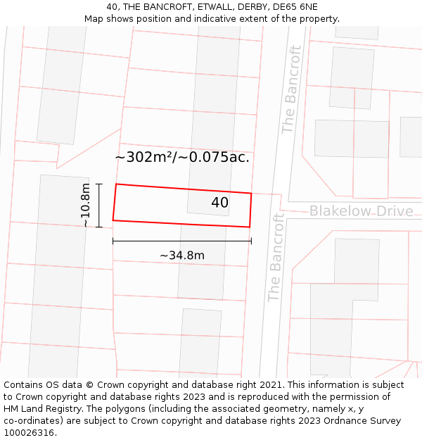 40, THE BANCROFT, ETWALL, DERBY, DE65 6NE: Plot and title map