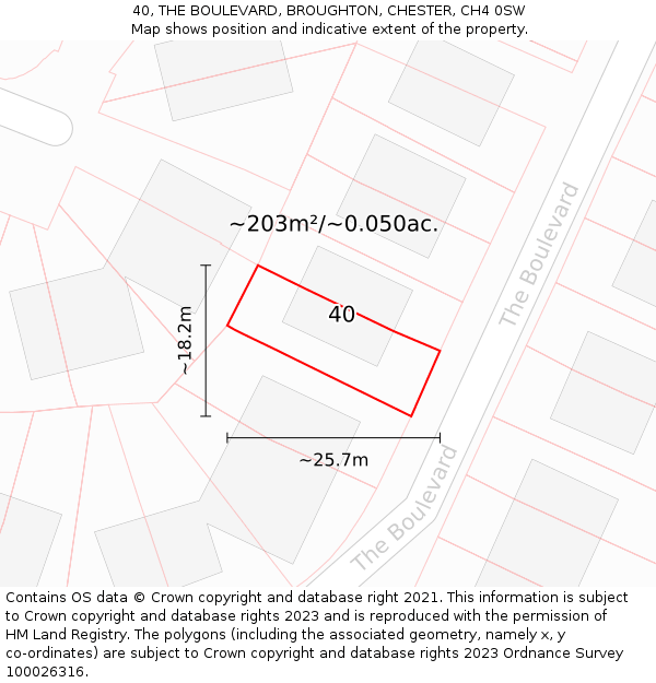 40, THE BOULEVARD, BROUGHTON, CHESTER, CH4 0SW: Plot and title map