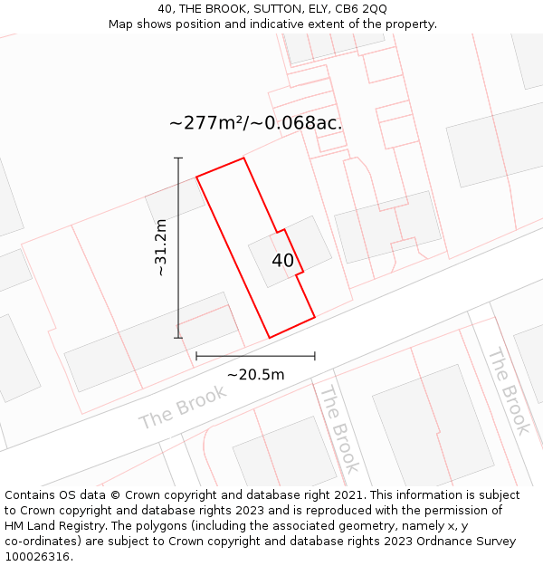 40, THE BROOK, SUTTON, ELY, CB6 2QQ: Plot and title map