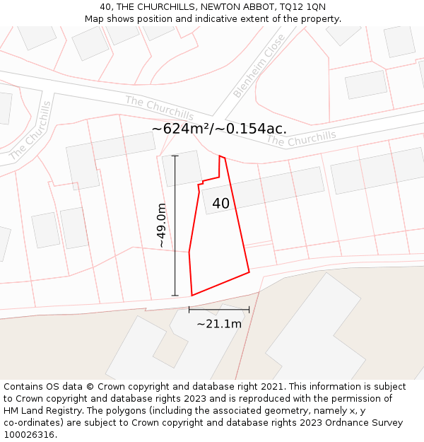 40, THE CHURCHILLS, NEWTON ABBOT, TQ12 1QN: Plot and title map
