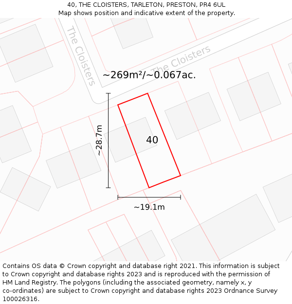40, THE CLOISTERS, TARLETON, PRESTON, PR4 6UL: Plot and title map