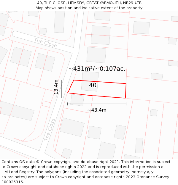 40, THE CLOSE, HEMSBY, GREAT YARMOUTH, NR29 4ER: Plot and title map
