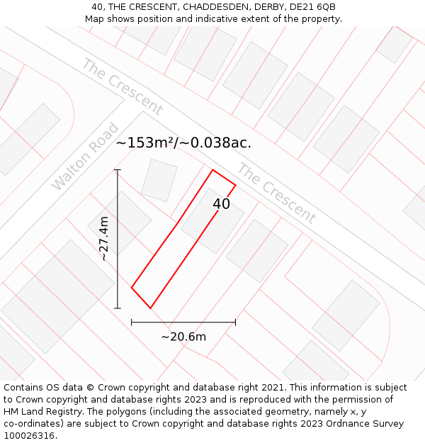 40, THE CRESCENT, CHADDESDEN, DERBY, DE21 6QB: Plot and title map