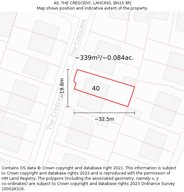 40, THE CRESCENT, LANCING, BN15 8PJ: Plot and title map