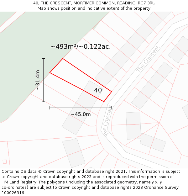40, THE CRESCENT, MORTIMER COMMON, READING, RG7 3RU: Plot and title map