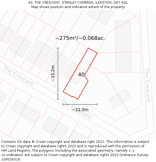40, THE CRESCENT, STANLEY COMMON, ILKESTON, DE7 6GL: Plot and title map