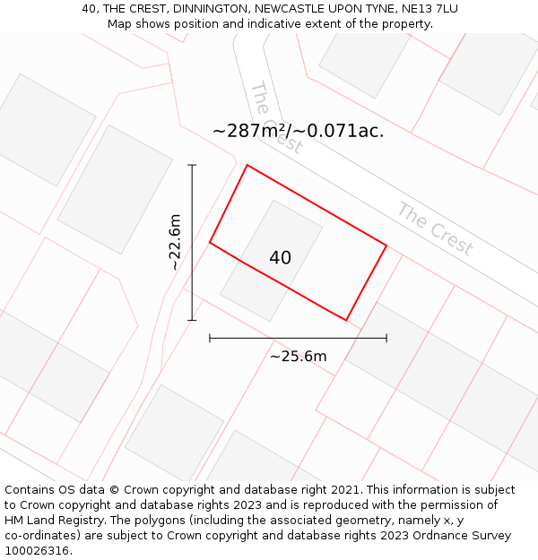 40, THE CREST, DINNINGTON, NEWCASTLE UPON TYNE, NE13 7LU: Plot and title map