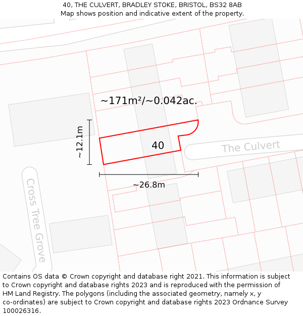 40, THE CULVERT, BRADLEY STOKE, BRISTOL, BS32 8AB: Plot and title map