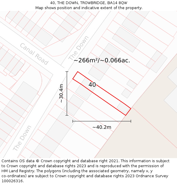 40, THE DOWN, TROWBRIDGE, BA14 8QW: Plot and title map