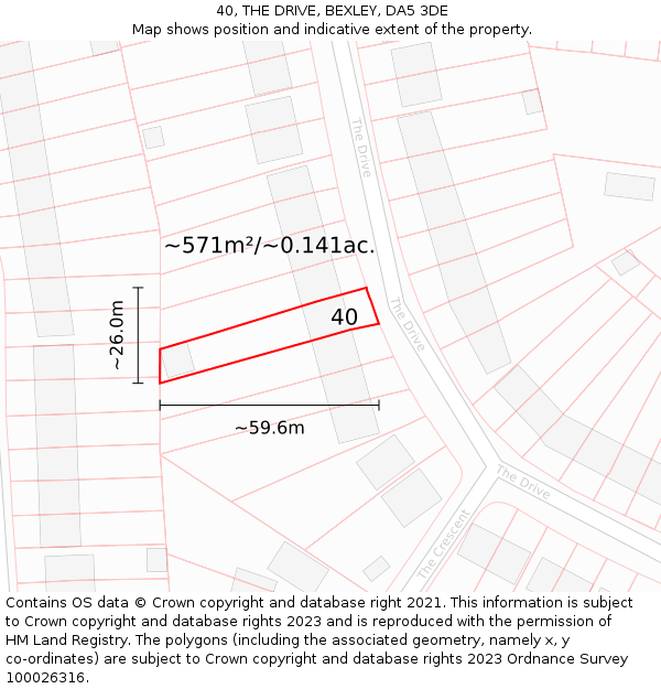 40, THE DRIVE, BEXLEY, DA5 3DE: Plot and title map